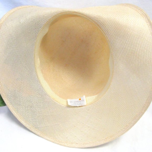 Vintage Beige Straw Hat with Raised Front Brim and Yellow Rose Adornment - Picture 6 of 6